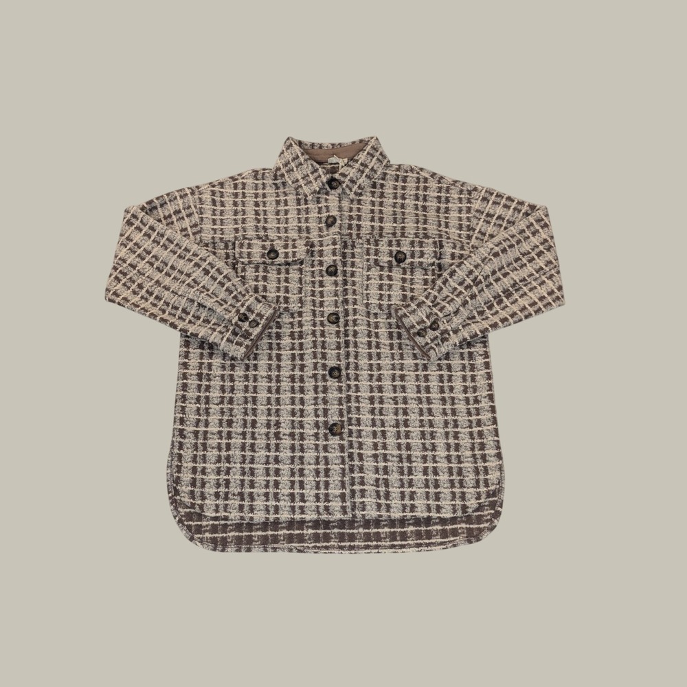 NWT Rustic Shacket M Brown Plaid Boucle Cabincore Button Front Layering Capsule